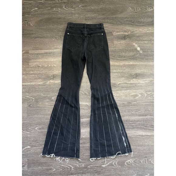 7 For All Mankind Pleated Mega Flare Jeans In Washed Black Size 26 - Picture 4 of 7